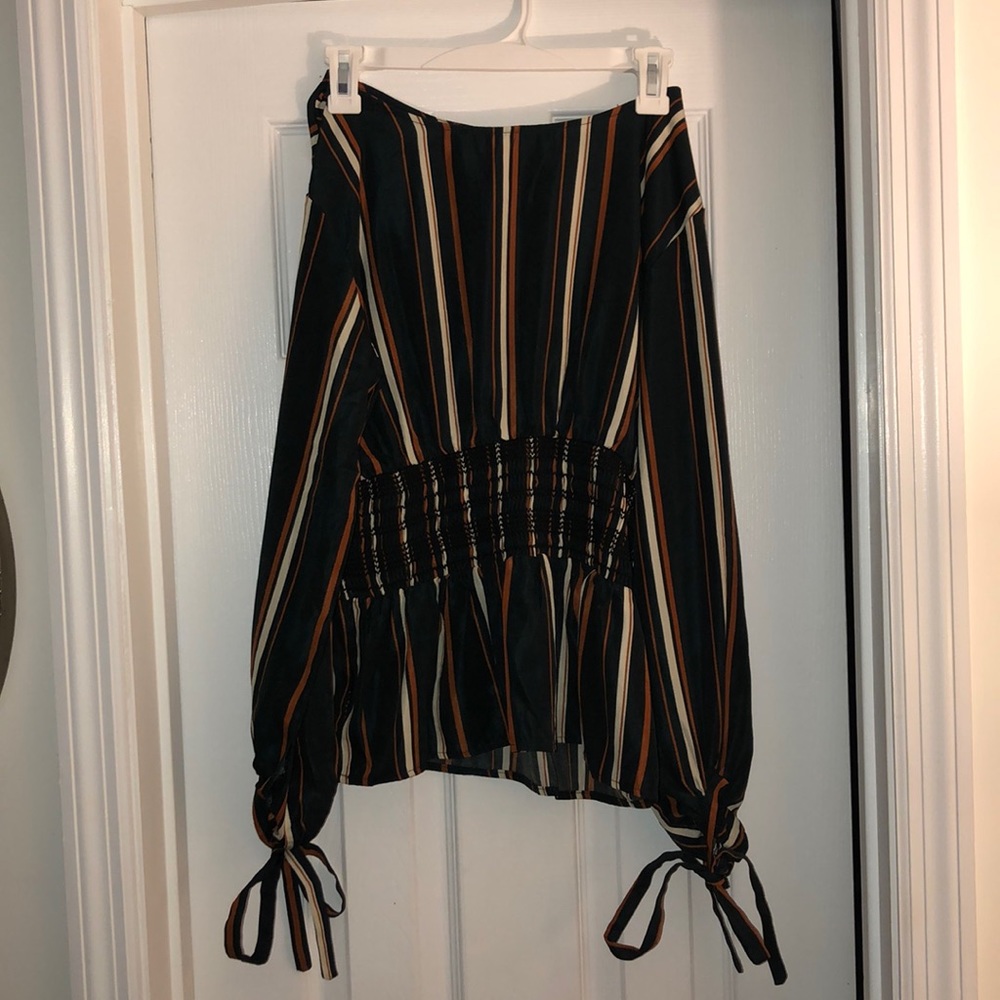Silk Striped Dark Green blouse